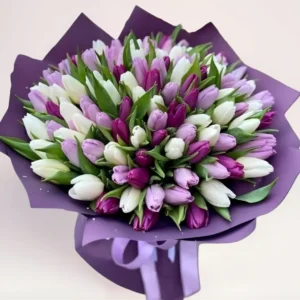 101 тюльпан фиолетовый микс Алматы