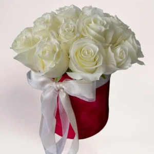 11 белых роз в коробке Алматы